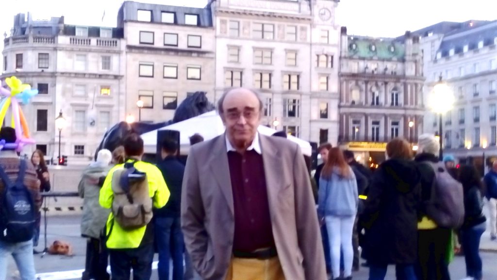 Alberto Portugheis at the Trafalgar Square (London) peace protest on May 14, 2016.