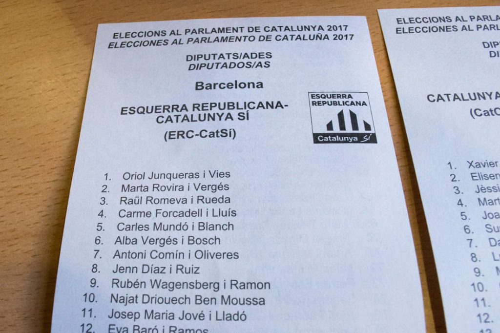 Party Esquerra Republicana Catalunya ballot. Photo by: Evan McCaffrey.