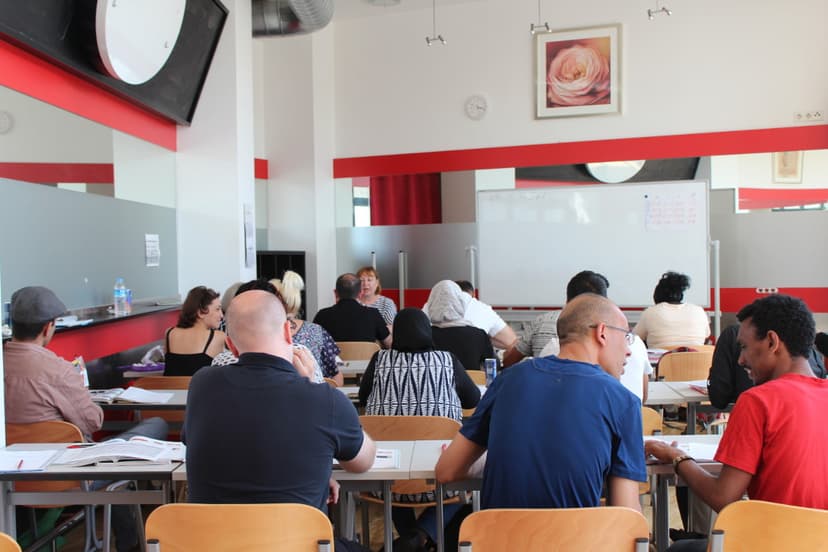 Khaleel Mustafa and Omer Azizi in their German language class. Photo by: Daniyal Daud.