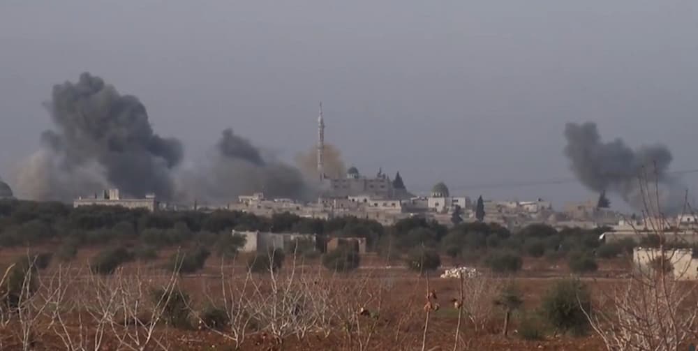 Syrian Air Force bombs Tah in Idlib Governorate on December 29, 2017. Photo by: Qasioun News Agency