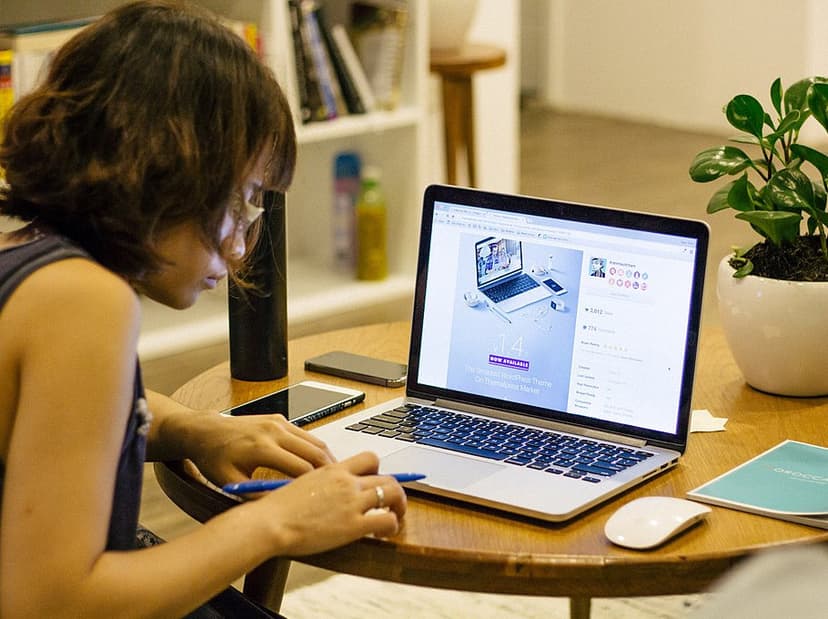Woman working remotely.