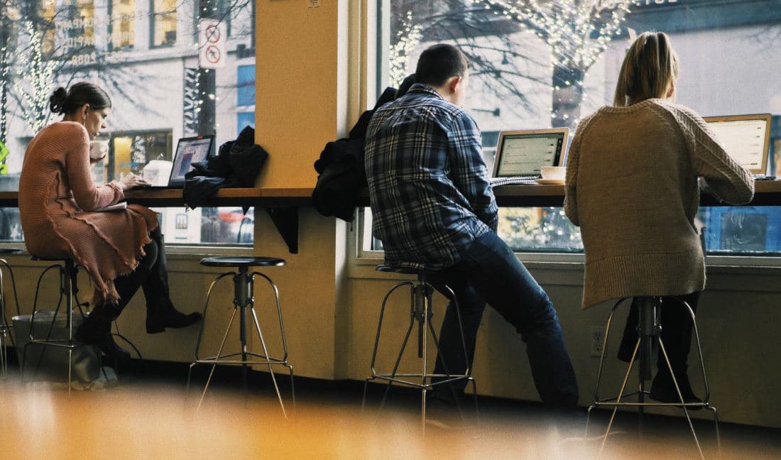 People working in a coworking space.