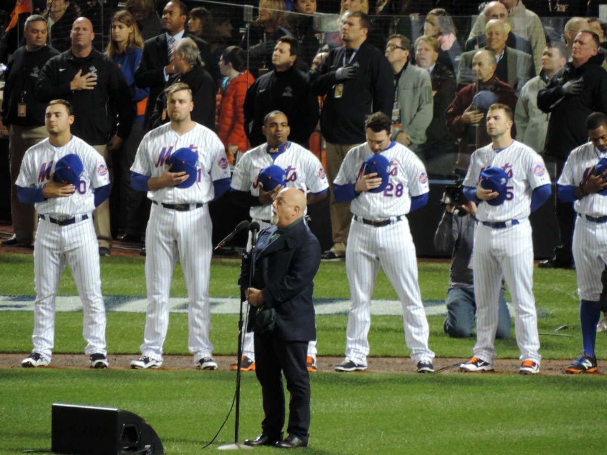 Billy Joel singing the National Anthem before-game 3 in the 2015 World Series