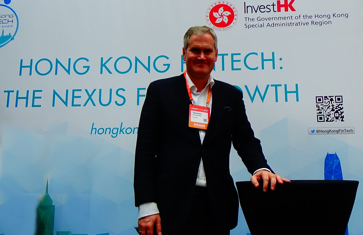 Invest HK Deputy Head of Fintech, Thorsten Terweiden, at Money Conf in Madrid.