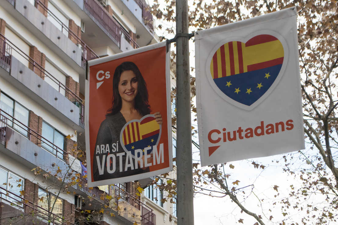 Campaign posters for Citizens–Party of the Citizenry, a center-right Spanish political party that originated in Catalonia. Photo by: Evan McCaffrey.