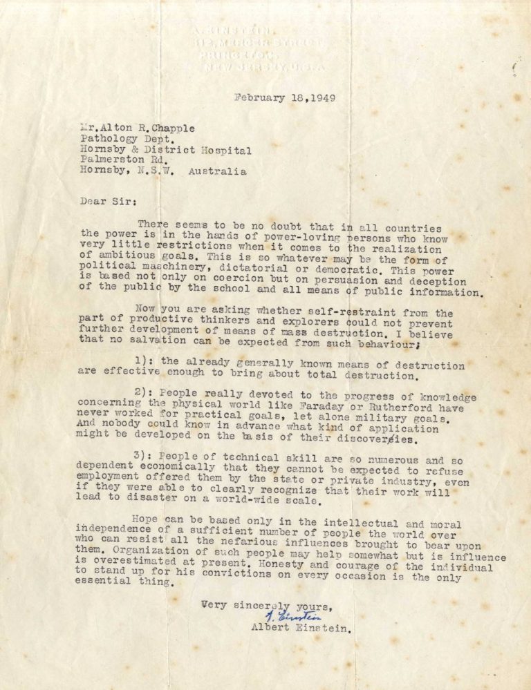 Albert Einstein Letters Warning About Danger of Atomic Bomb and Power ...