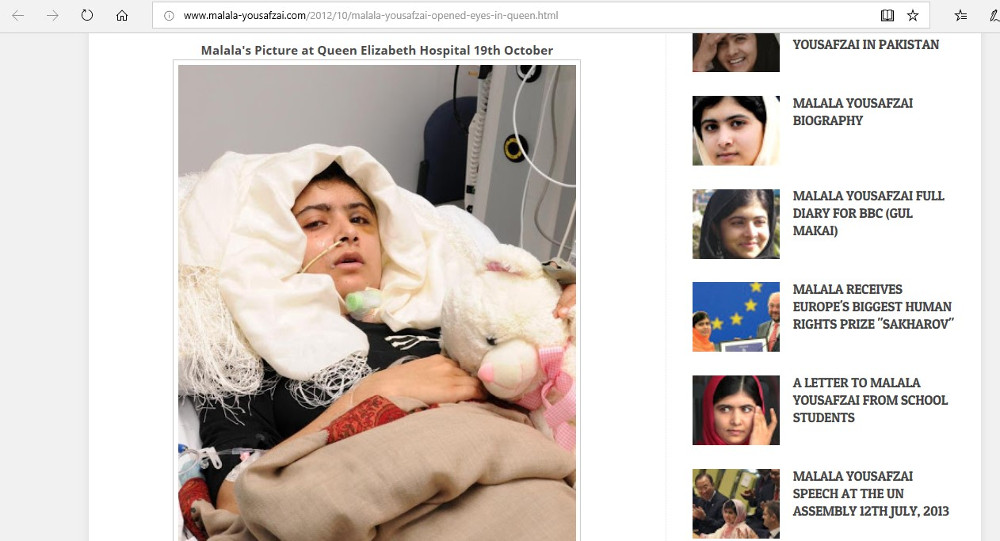 Malala at Queen Elizabeth Hospital on October 19, 2012. Photo by: Malala's website. 