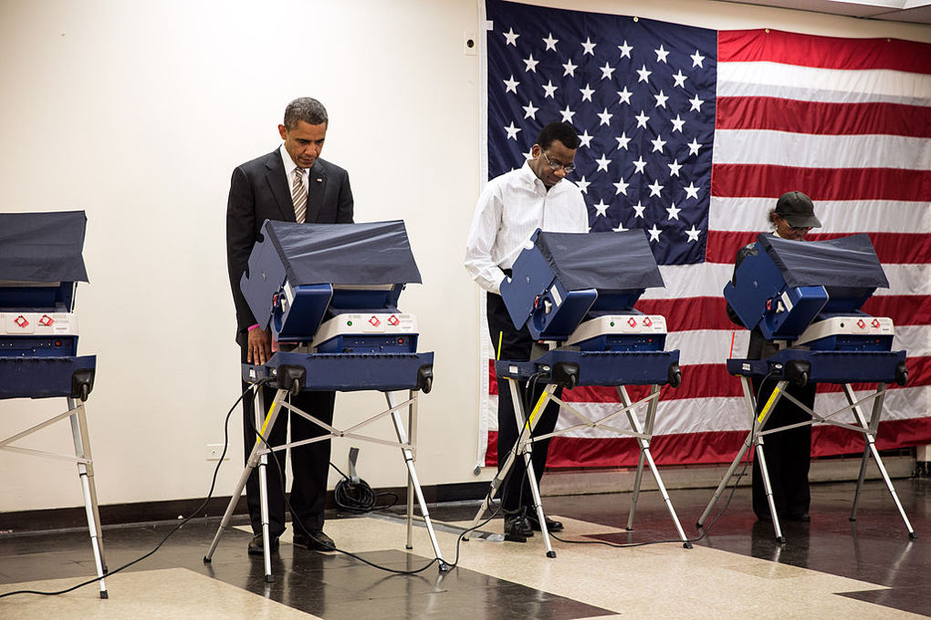 United States President, Barack Obama, casts his ballot in the 2012 U.S. election at the Martin Luther King Jr. Community Center in Chicago, Illinois. Photo by: Pete Souza.
