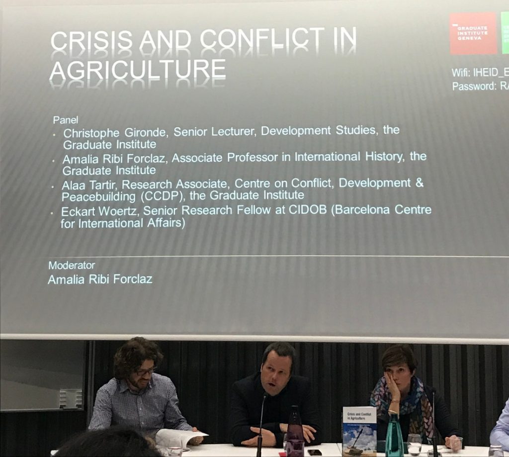 "Crisis and conflict in Agriculture" talk at the Graduate Institute Geneva. Photo by Kimberley Evans.