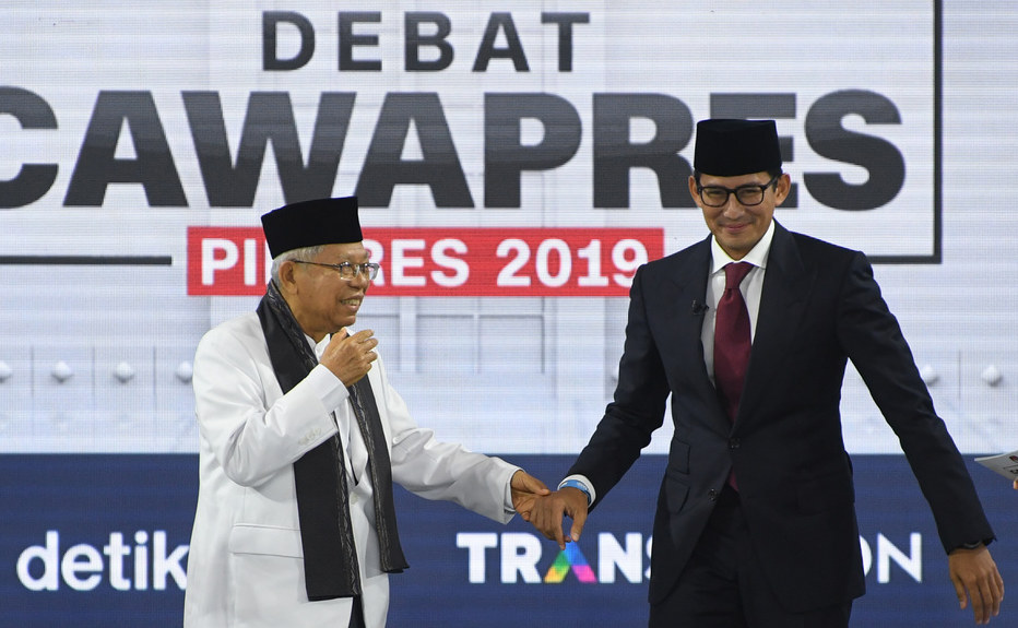 Indonesia Vice Presidential debate with Ma'ruf Amin and Sandiaga Uno.