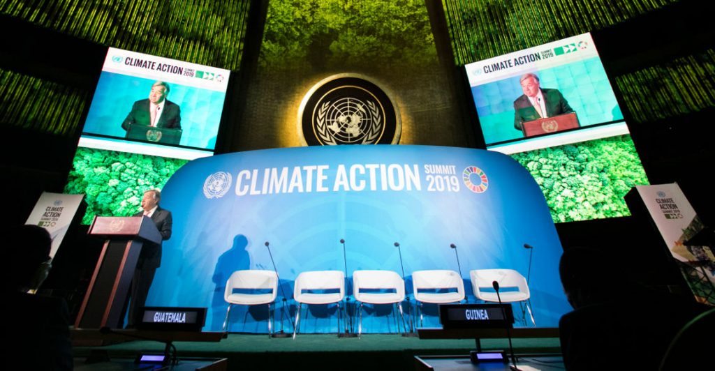 António Guterres speaking at the UN Climate Action Summit 2019. Image credits: UN Photo/Ariana Lindquist. Description: Opening of UN Climate Action Summit 2019